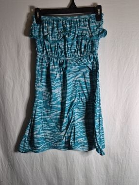 Faded Glory Turquoise and White Striped Strapless Sundress
